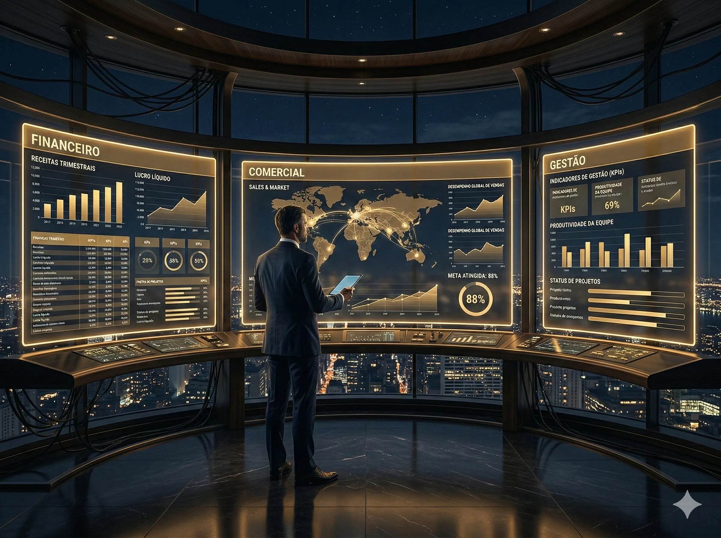 Visão 360° — Financeiro, Comercial e Gestão